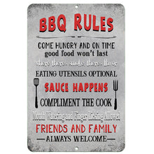 Load image into Gallery viewer, bbq-rules-metal-sign-barbeque-backyard-decor-compliment-the-cook-dyenamic-art
