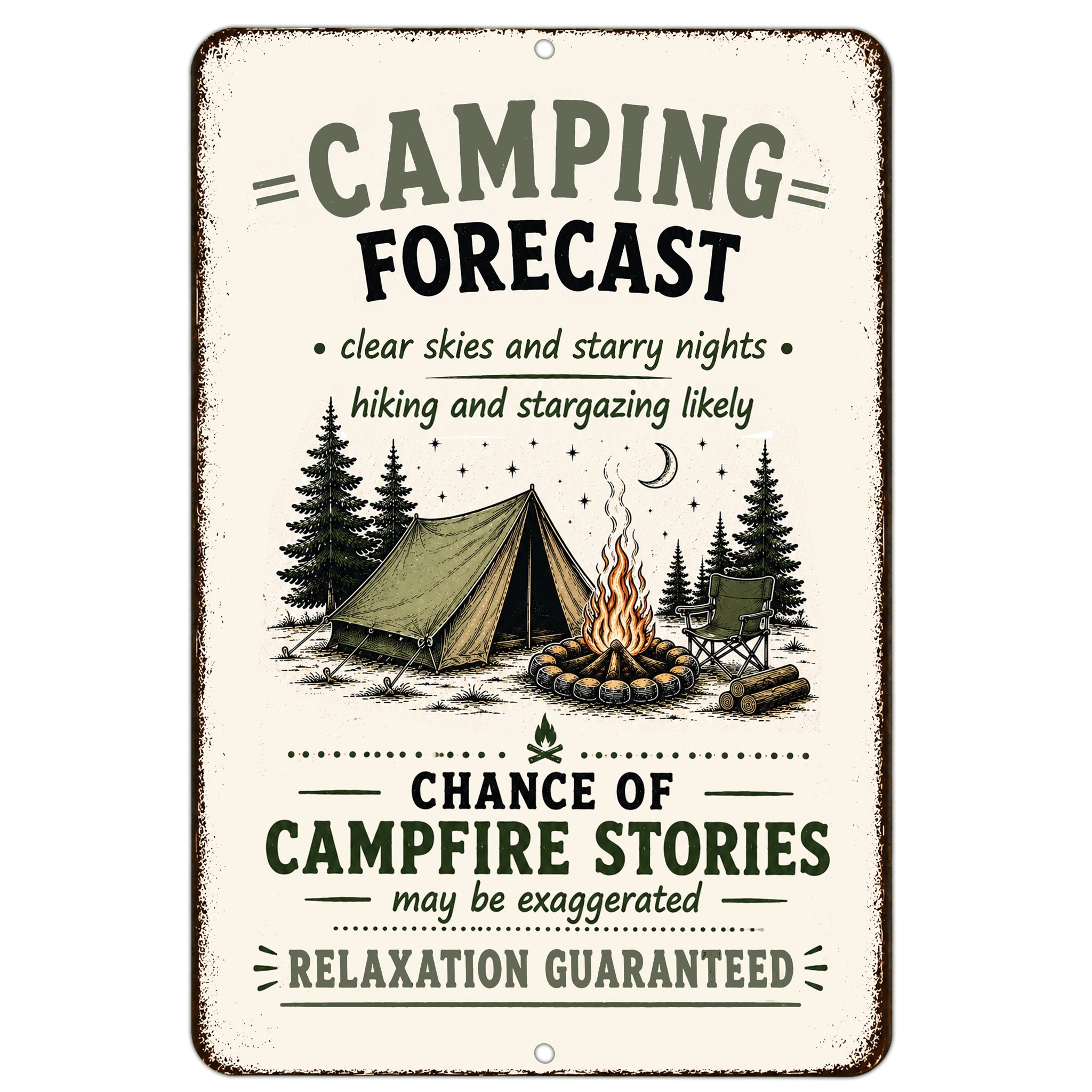 Camping Forecast Metal Sign - Funny RV & Camping Decor – Dyenamic