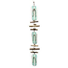 Load image into Gallery viewer, aqua flip flop strand with driftwood and stone accents hanging from a seagrass rope-
