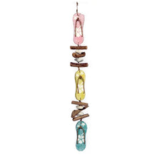 Load image into Gallery viewer, multicolor flip flop strand with driftwood and stone accents hanging from a seagrass rope-
