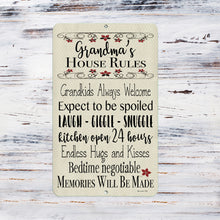 Load image into Gallery viewer, grandmas-house-rules-sign-vintage-farmhouse-metal-grandparents-sign-dyenamic-art
