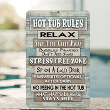 Load image into Gallery viewer, hot-tub-rules-metal-sign-unique-pool-decor-spa-wall-decor-sayings-dyenamic-art
