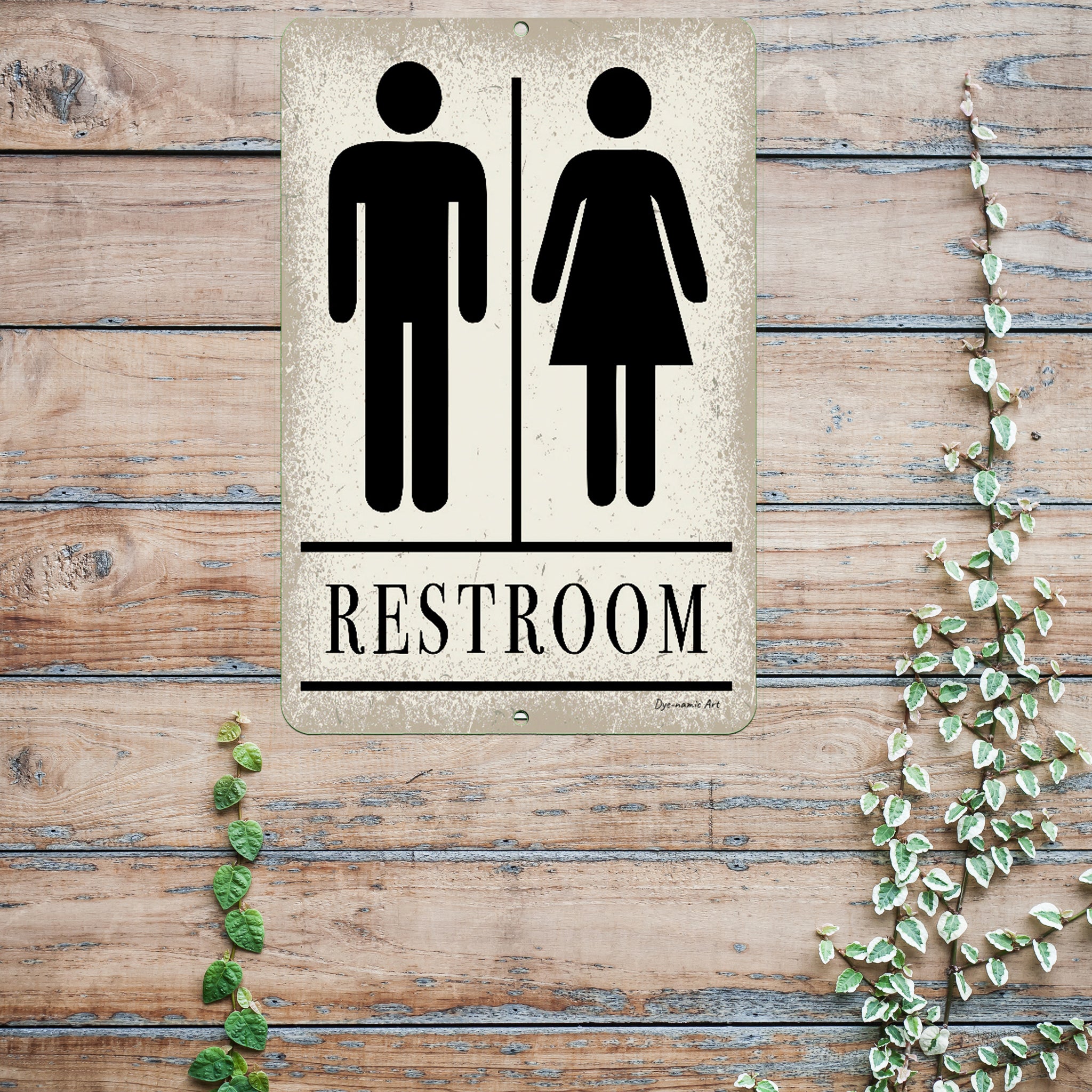 Mens and womans bathroom restrooms sign art top deco