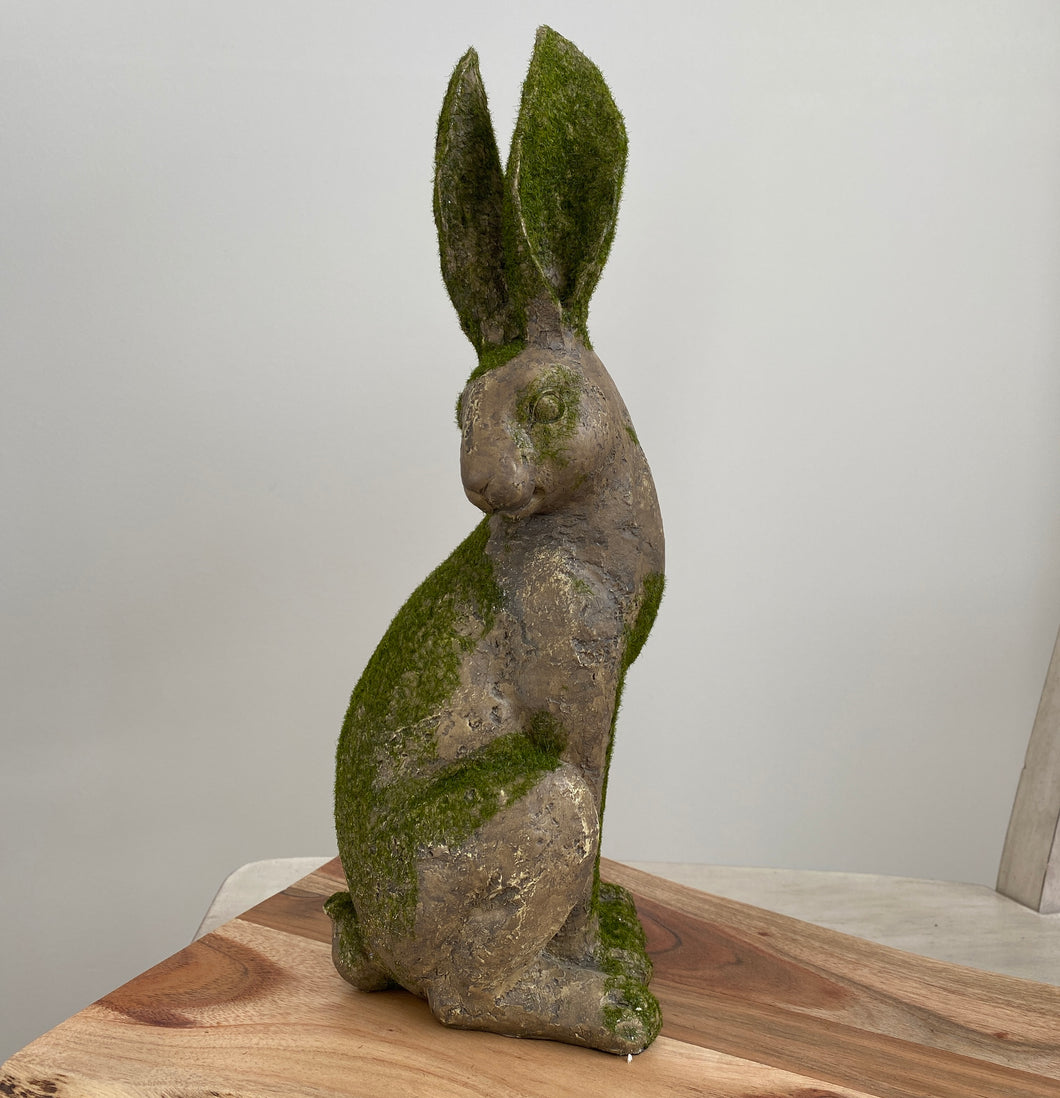 Mossy Rabbit Statue - Side Facing