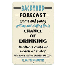 Load image into Gallery viewer, Dyenamic Art - Backyard Forecast Metal Sign - Funny Bar and Pool Decor
