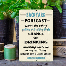 Load image into Gallery viewer, Dyenamic Art - Backyard Forecast Metal Sign - Funny Bar and Pool Decor
