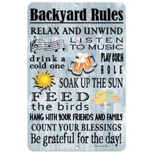 Load image into Gallery viewer, Dyenamic Art - Backyard Rules Metal Sign - Relaxing Outdoor Sayings for Family Living
