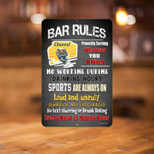 Load image into Gallery viewer, Dyenamic Art - Bar Rules Sign - Man Cave Sports Black Metal Wall Art - Funny Bar Decor
