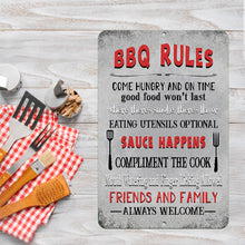 Load image into Gallery viewer, Dyenamic Art - BBQ Rules Metal Sign - Barbeque Backyard Decor - Compliment the Cook
