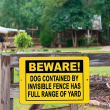 Load image into Gallery viewer, Dyenamic Art - Beware Dog Contained by Invisible Fence Metal Sign

