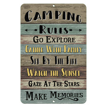 Load image into Gallery viewer, Dyenamic Art - Camping Rules Go Explore Metal Sign - Camper Quote
