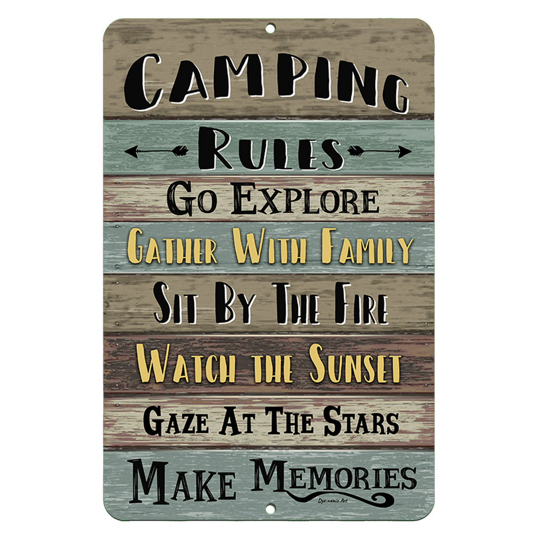 Dyenamic Art - Camping Rules Go Explore Metal Sign - Camper Quote