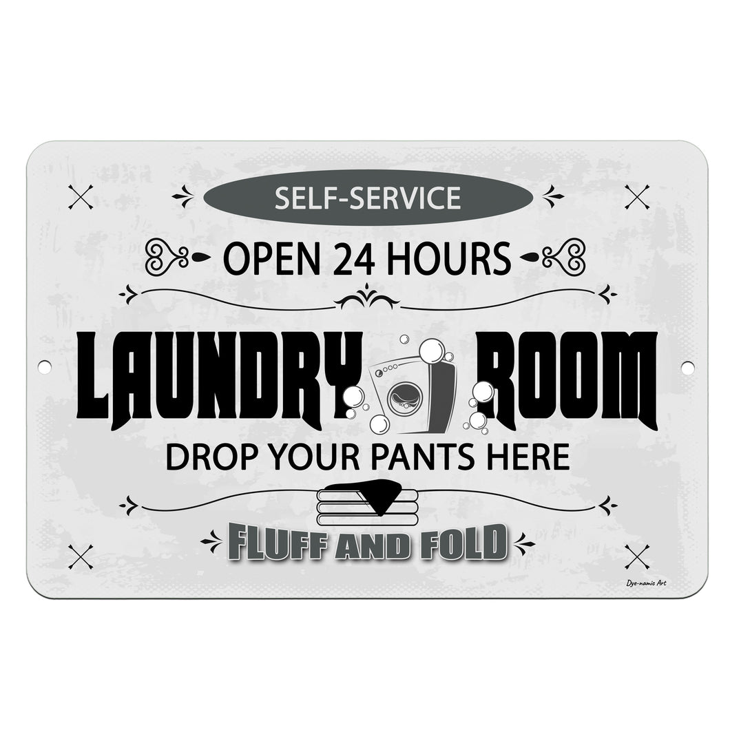 Dyenamic Art - Drop Your Pants Here Funny Laundry Metal Sign - Retro Wash Room Decor