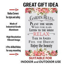 Load image into Gallery viewer, Garden Rules Metal Sign - Angel Quote for Gardener  - Dyenamic Art
