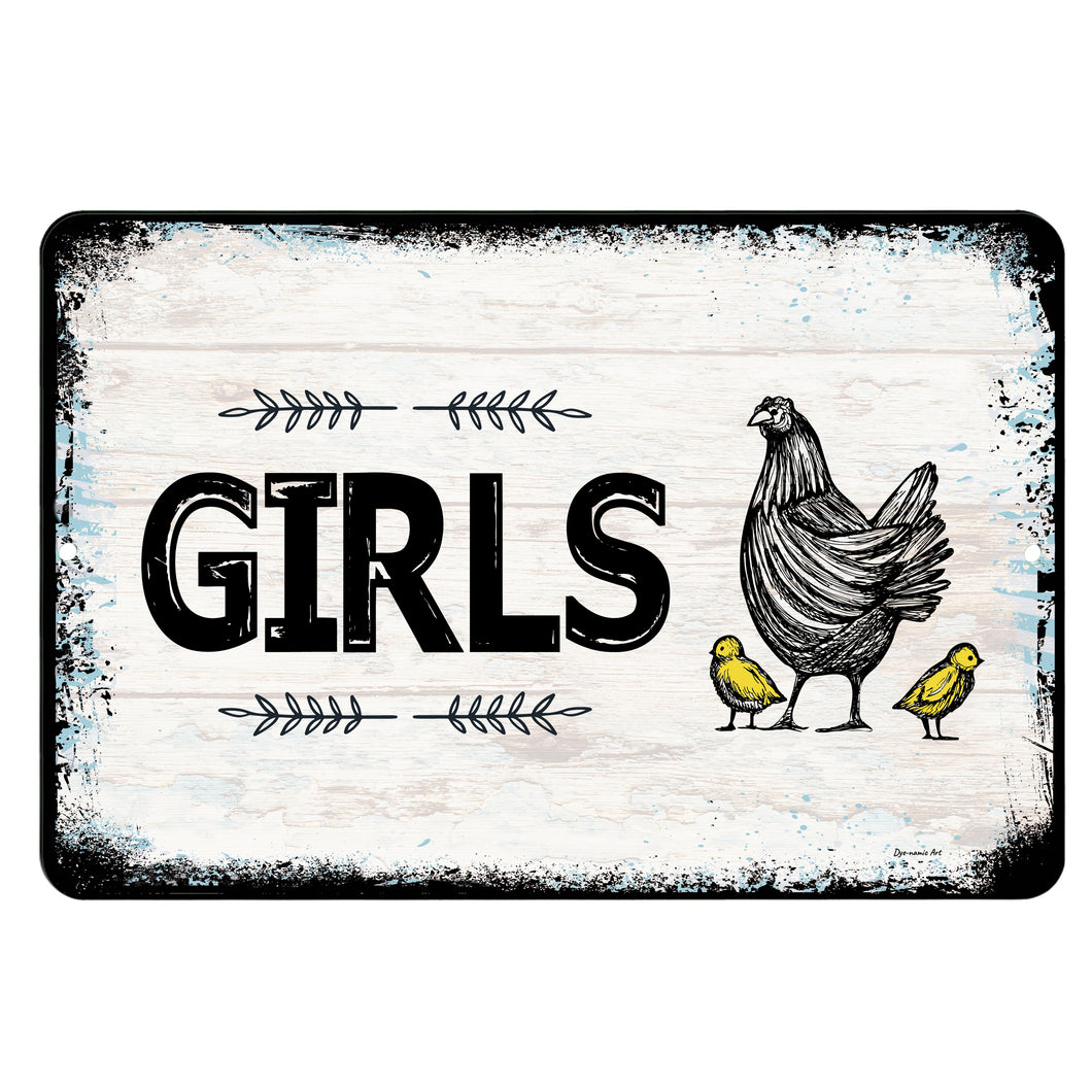 Dyenamic Art - Girls Bathroom Sign - Farmhouse Metal Hen Restroom Decor