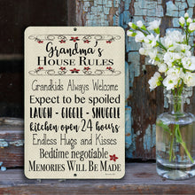 Load image into Gallery viewer, Dyenamic Art - Grandma’s House Rules Sign - Vintage Farmhouse Metal Grandparents Sign
