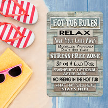 Load image into Gallery viewer, Hot Tub Rules Metal Sign - Pool Spa Decoration - Dyenamic Art
