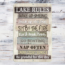 Load image into Gallery viewer, Dyenamic Art - Lake Rules Metal Sign - Custom Outdoor Quote Decor for Lakehouse
