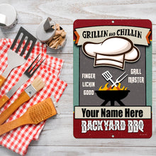 Load image into Gallery viewer, Personalized Grilling Chilling Backyard Barbeque - BBQ Metal Sign
