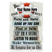 Load image into Gallery viewer, Dyenamic Art - Personalized Pool Rules Sign - Poolside Decoration with Quotes
