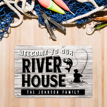 Load image into Gallery viewer, Dyenamic Art - Personalized River House Welcome Metal Sign - Custom Name Fishing Art
