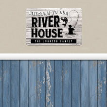 Load image into Gallery viewer, Dyenamic Art - Personalized River House Welcome Metal Sign - Custom Name Fishing Art
