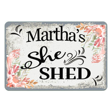 Load image into Gallery viewer, Dyenamic Art - Personalized She Shed Metal Sign - Floral Custom Name Garden Decor
