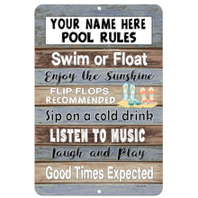 Load image into Gallery viewer, Dyenamic Art - Personalized Swimming Rules Metal Sign – Rustic Outdoor Pool Decor
