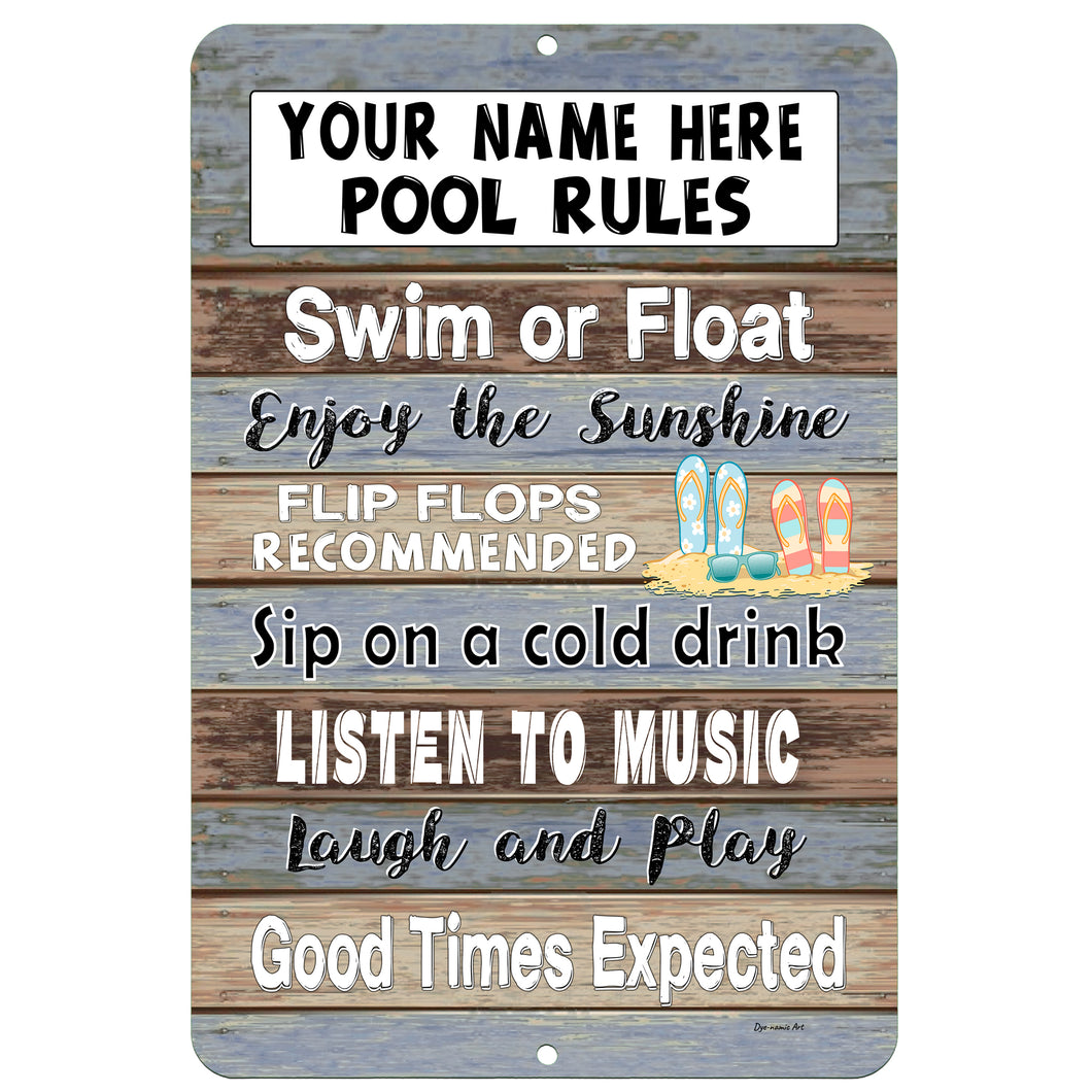 Dyenamic Art - Personalized Swimming Rules Metal Sign – Rustic Outdoor Pool Decor