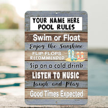 Load image into Gallery viewer, Dyenamic Art - Personalized Swimming Rules Metal Sign – Rustic Outdoor Pool Decor
