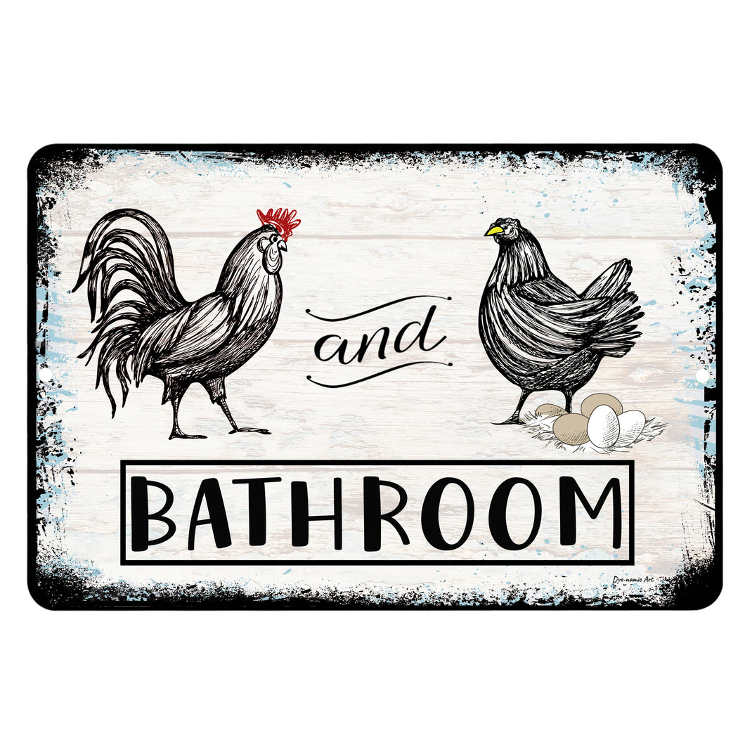 Dyenamic Art - Unisex Restroom - Boy Girl Metal Bathroom Sign - Rooster Bath Decor