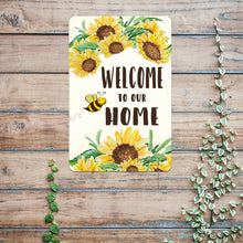 Load image into Gallery viewer, Dyenamic Art - Welcome to Our Home Metal Sign - Sunflower Bee Wall Art Decor
