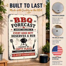 Load image into Gallery viewer, Rust resistant aluminum BBQ Forecast sign designed for indoor and outdoor display
