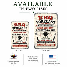 Load image into Gallery viewer, BBQ Forecast sign available in multiple sizes for patios and backyard barbecue spaces
