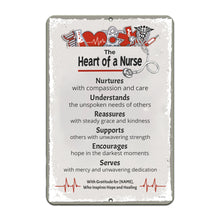 Load image into Gallery viewer, Dyenamic Art Heart of a Nurse Metal Sign – Medical-themed decor with vibrant design, perfect for nurses&#39; gifts and wall display.
