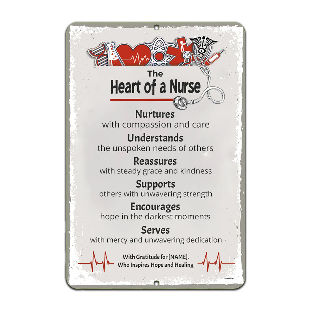 Dyenamic Art Heart of a Nurse Metal Sign – Medical-themed decor with vibrant design, perfect for nurses' gifts and wall display.
