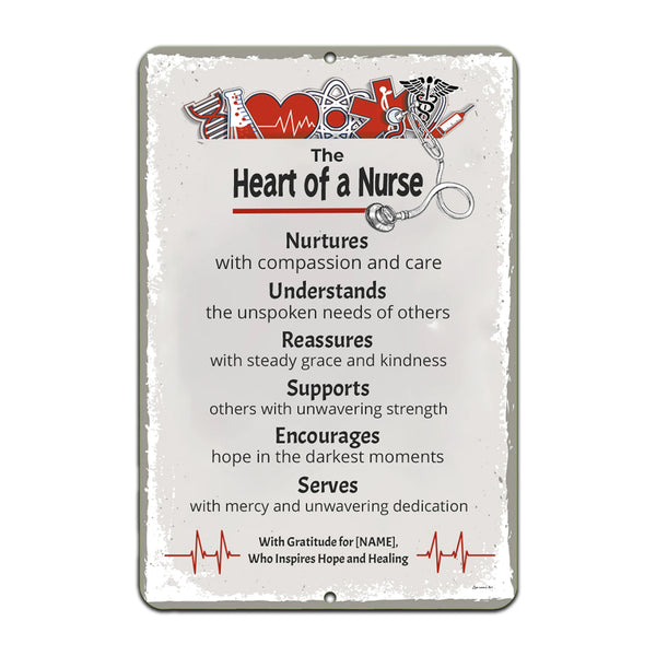 Dyenamic Art Heart of a Nurse Metal Sign – Medical-themed decor with vibrant design, perfect for nurses' gifts and wall display.