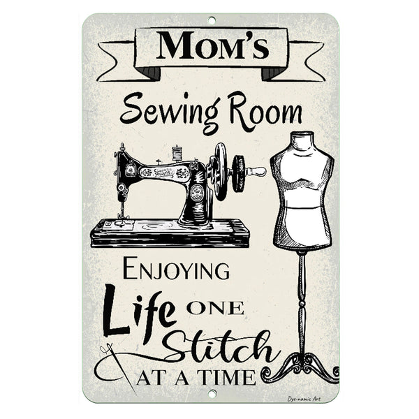Dyenamic Art Personalized Sewing Room Metal Sign – Custom name sewing decor, perfect for craft rooms and seamstress gifts.