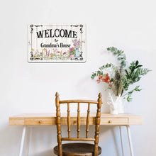 Load image into Gallery viewer, Dyenamic Art Welcome to Grandma’s House Custom Metal Sign displayed in a cozy home setting, perfect personalized gift.
