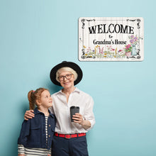 Load image into Gallery viewer, Dyenamic Art Welcome to Grandma’s House Custom Metal Sign with a smiling grandma and grandchild, customizable name.
