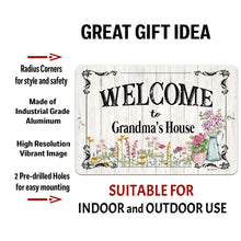 Load image into Gallery viewer, Dyenamic Art Welcome to Grandma’s House Custom Metal Sign with text overlay detailing personalization options.
