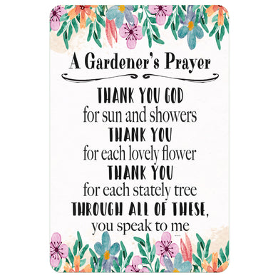 A Gardener's Prayer Metal Sign – Inspirational wall decor with a floral border and heartfelt gardening-themed prayer. Perfect for home and garden.