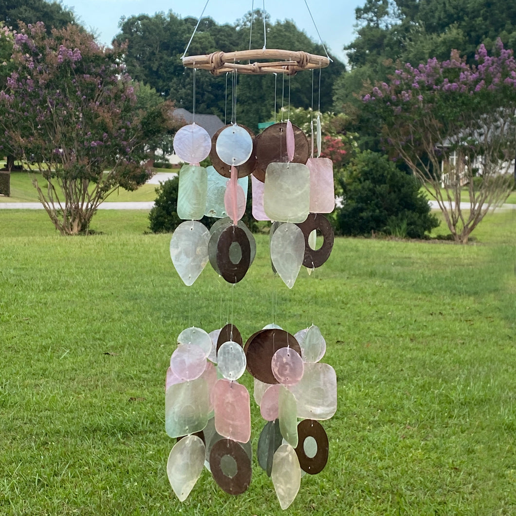 Two-tiered Capiz Shell Wind Chime - Mauve/Seafoam