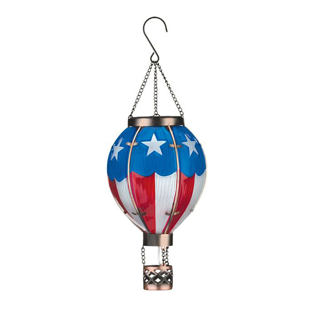 Stars and Stripes Hot Air Balloon Hanging Solar Lantern - LED Garden Décor