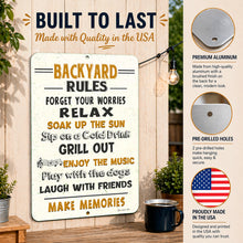 Load image into Gallery viewer, Backyard Rules Sign Aluminum Outdoor Yard Decor Funny Patio Sign
