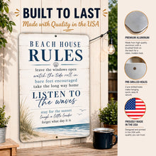 Load image into Gallery viewer, Beach House Rules sign made from durable metal with pre-drilled holes

