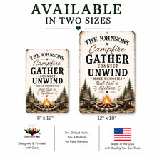 Load image into Gallery viewer, Personalized campfire sign available in 8x12 and 12x18 aluminum sizes
