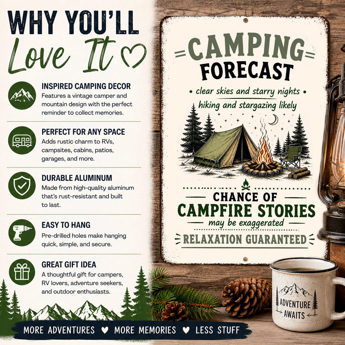 Camping Forecast Metal Sign - Funny RV & Camping Decor – Dyenamic