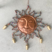 Load image into Gallery viewer, Happy Sun Wind Chime with Bells and Beads - Festive Copper Hanging Decor - Dyenamic Art
