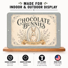 Load image into Gallery viewer, Chocolate Bunnies aluminum sign suitable for indoor and outdoor display with pre-drilled mounting holes
